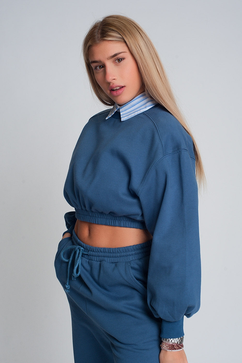 Oversized Cropped Sweatshirt in Blue