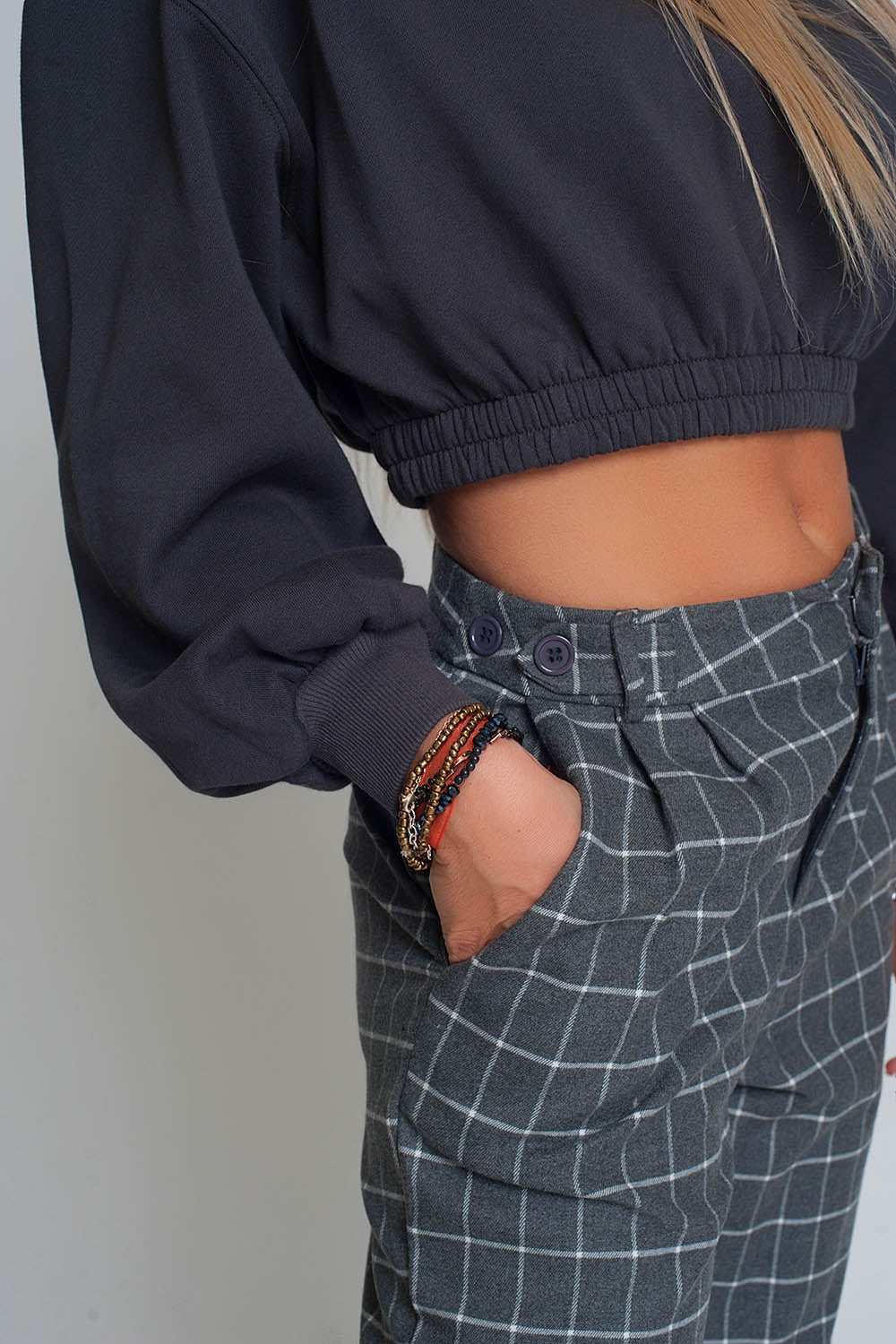 Oversized Cropped Sweatshirt in Dark Grey